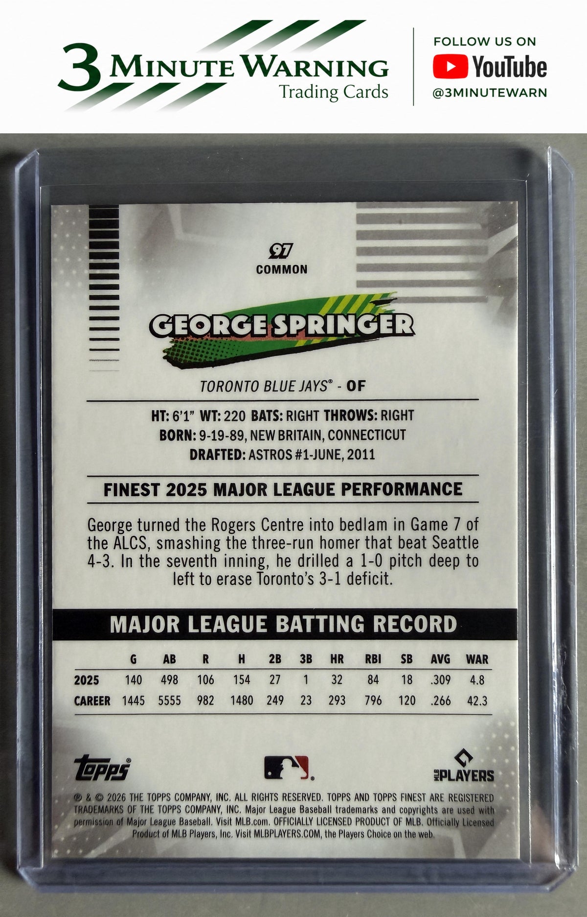 2026 Topps Finest #97 George Springer Common