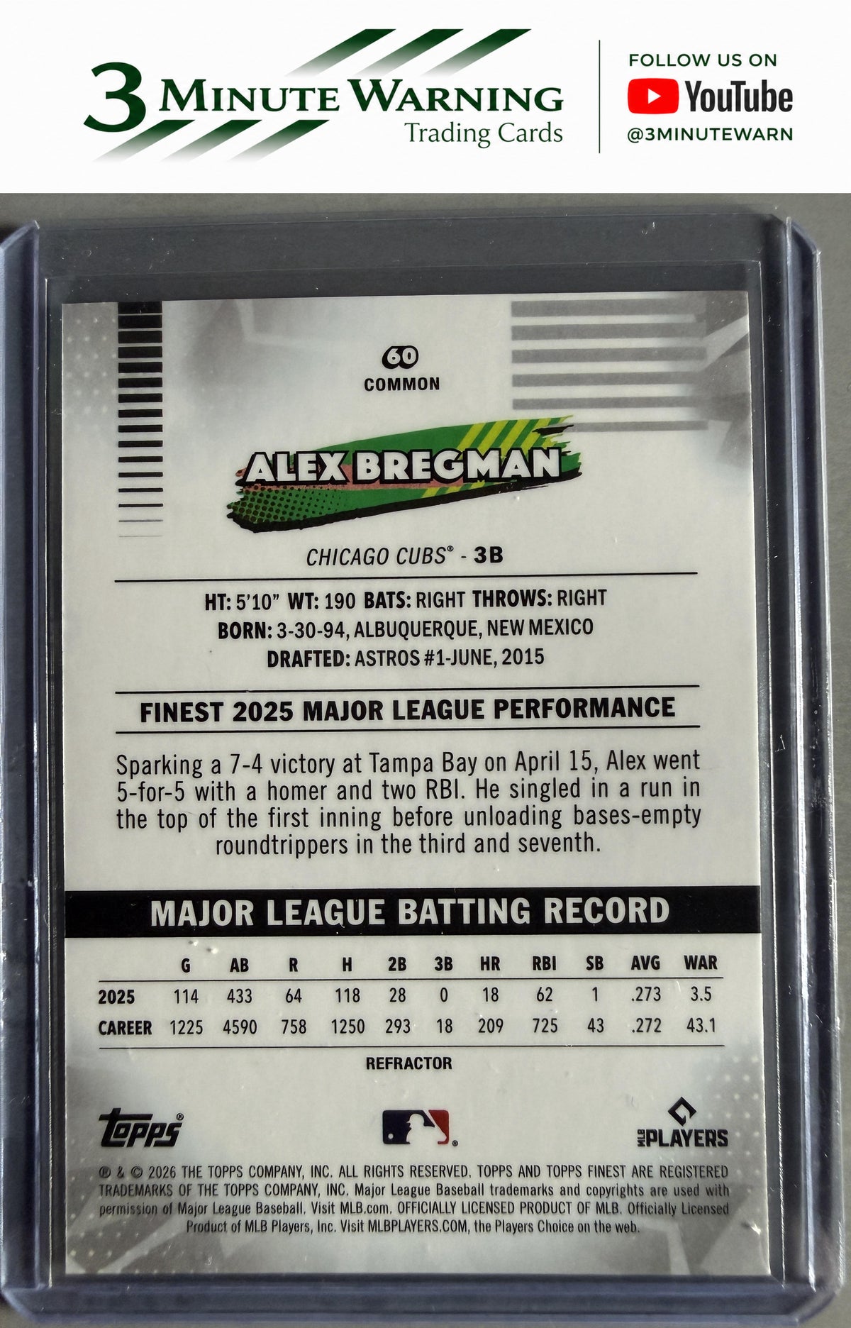 2026 Topps Finest #60 Alex Bregman Refractor Common