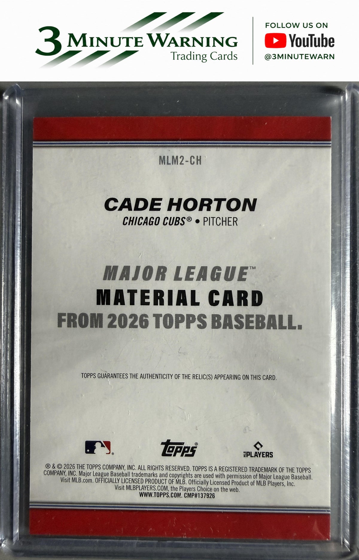 2026 Topps #MLM2-CH Cade Horton Major League Materials Relics (Series Two)