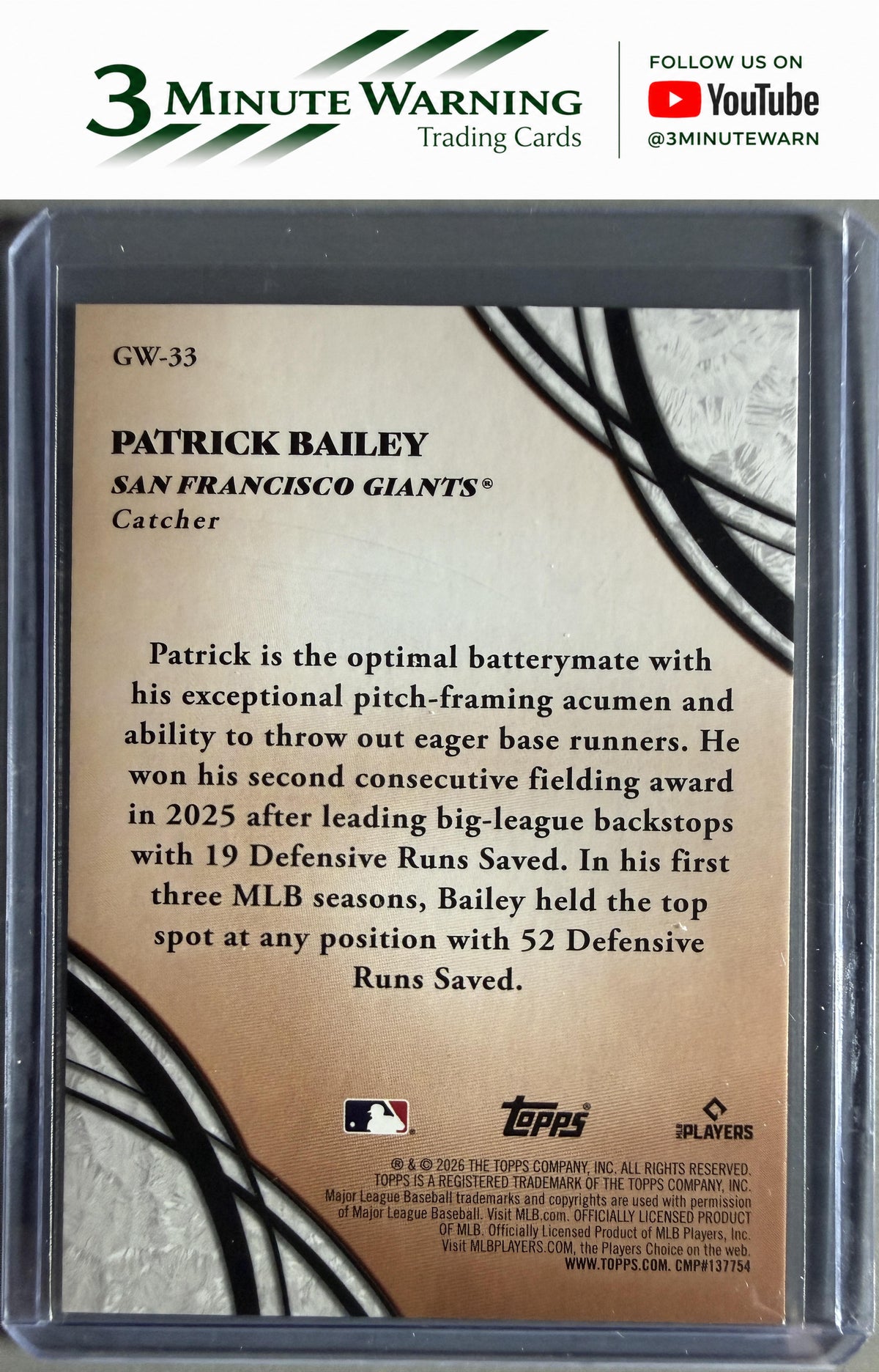 2026 Topps #GW-33 Patrick Bailey Glove Work