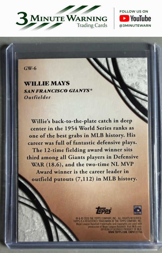 2026 Topps #GW-6 Willie Mays Glove Work