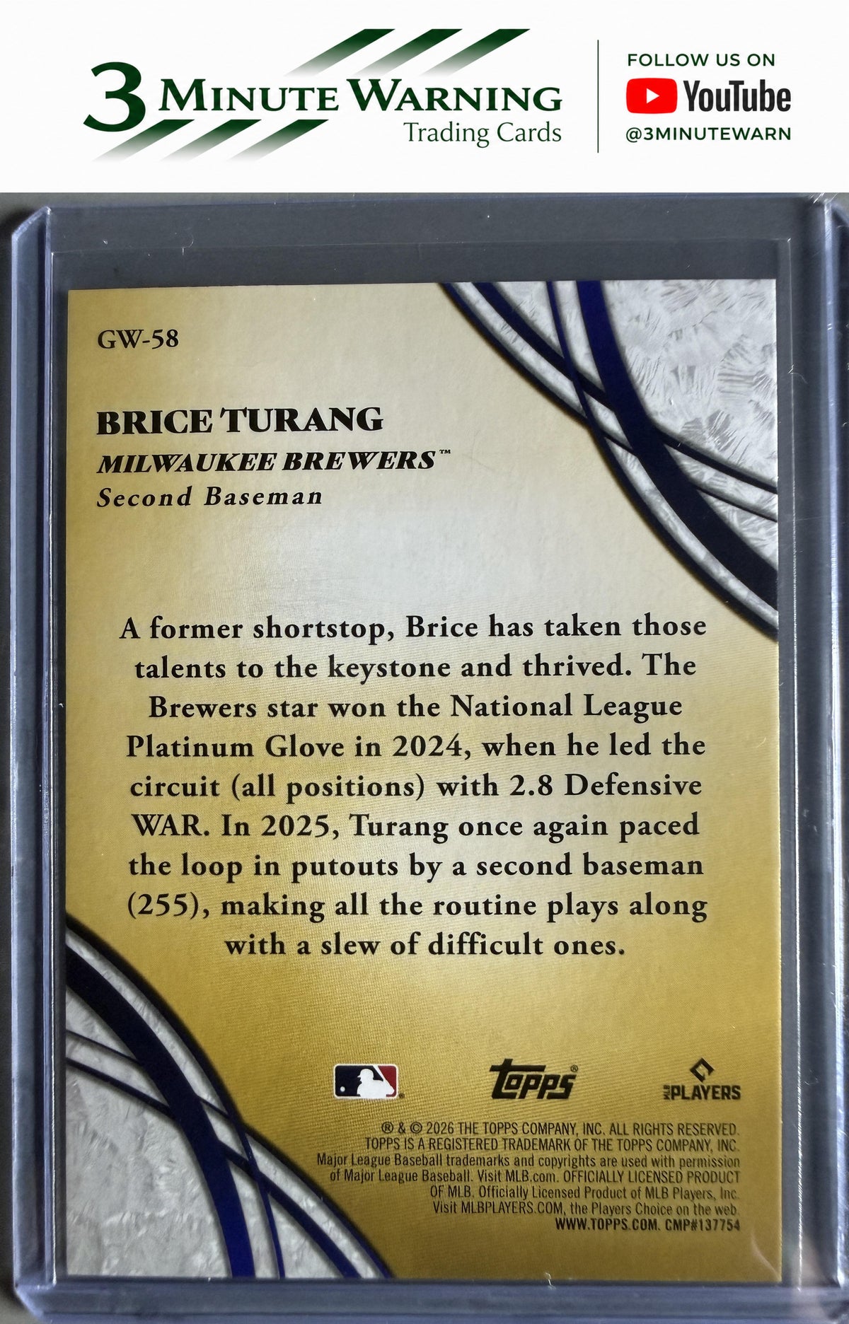 2026 Topps #GW-58 Brice Turang Glove Work