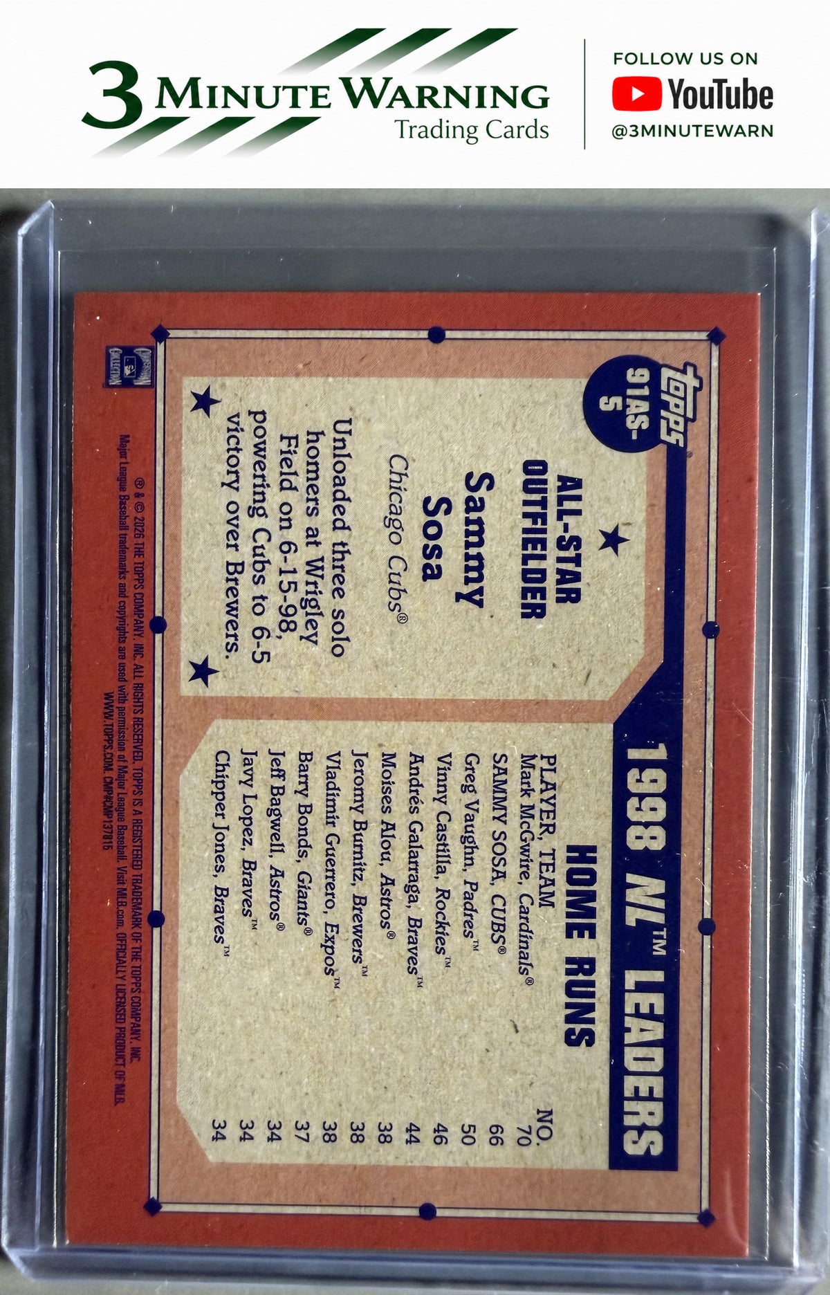 2026 Topps #91AS-5 Sammy Sosa 1991 Topps Baseball All-Stars (Series Two)