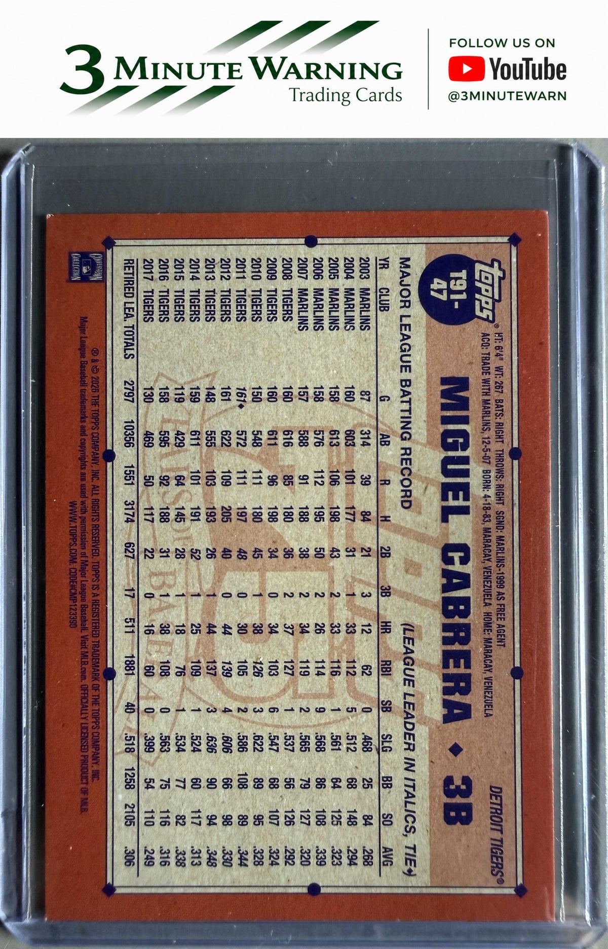 2026 Topps #T91-47 Miguel Cabrera 1991 Topps Baseball (Series One)