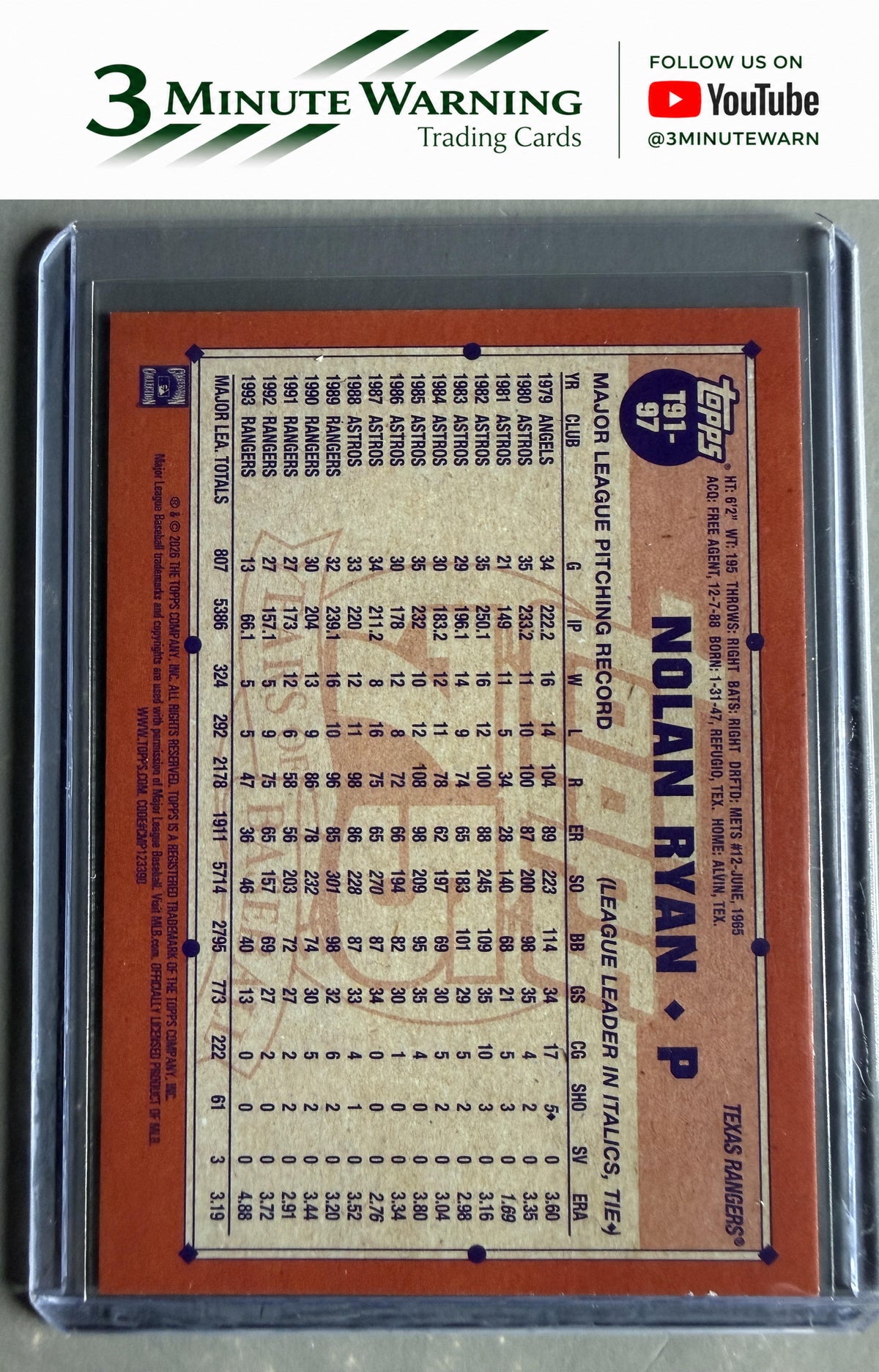 2026 Topps #T91-97 Nolan Ryan 1991 Topps Baseball 35th Anniversary (Series One)