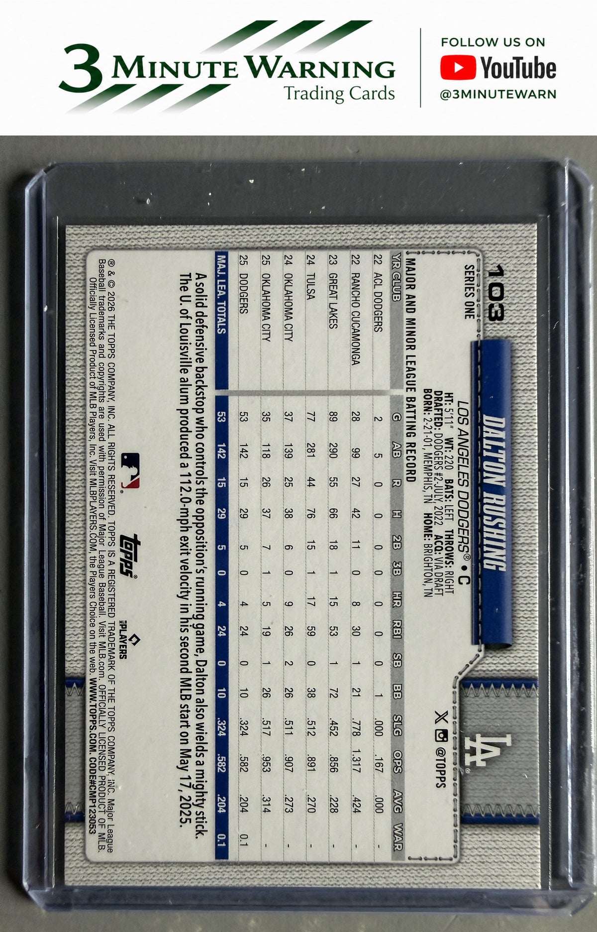 2026 Topps #103 Dalton Rushing