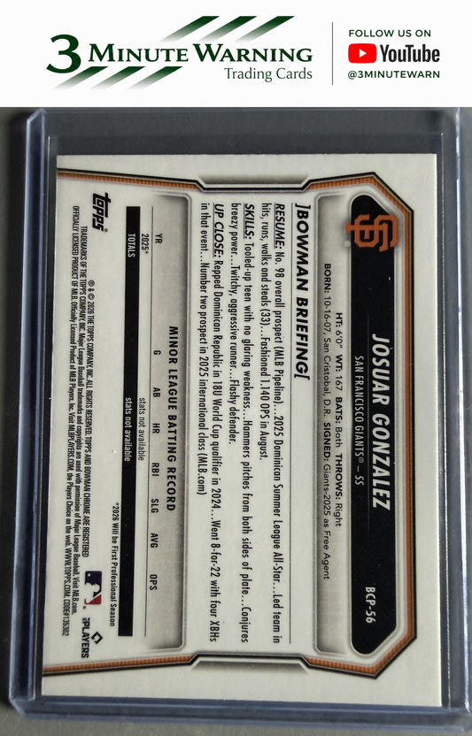 2026 Bowman #BCP-56 Josuar Gonzalez Chrome Prospects