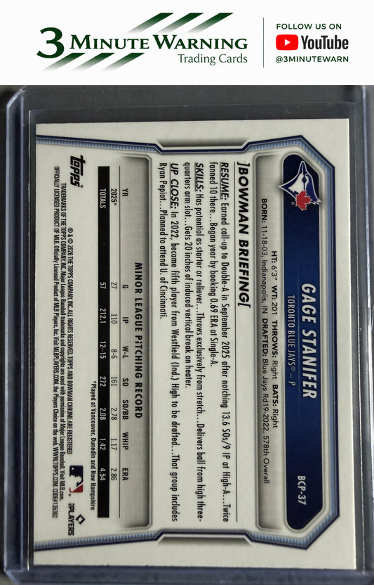 2026 Bowman #BCP-37 Gage Stanifer Chrome Prospects
