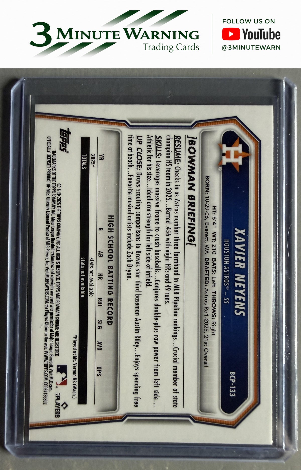 2026 Bowman #BCP-133 Xavier Neyens Chrome Prospects