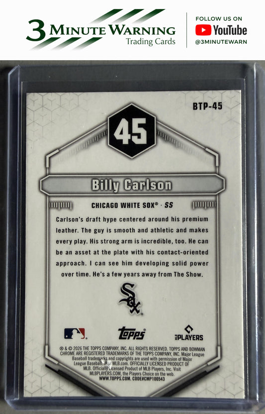 2026 Bowman #BTP-45 Billy Carlson Bowman Scouts' Top 100