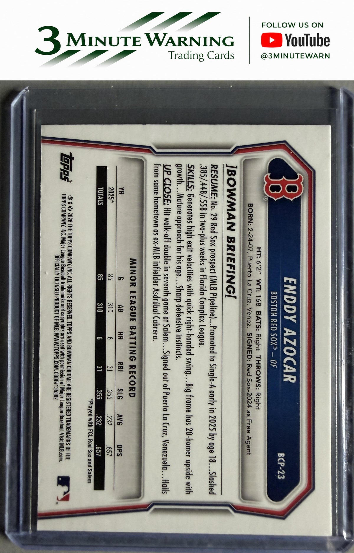 2026 Bowman #BCP-23 Enddy Azocar Chrome Prospects