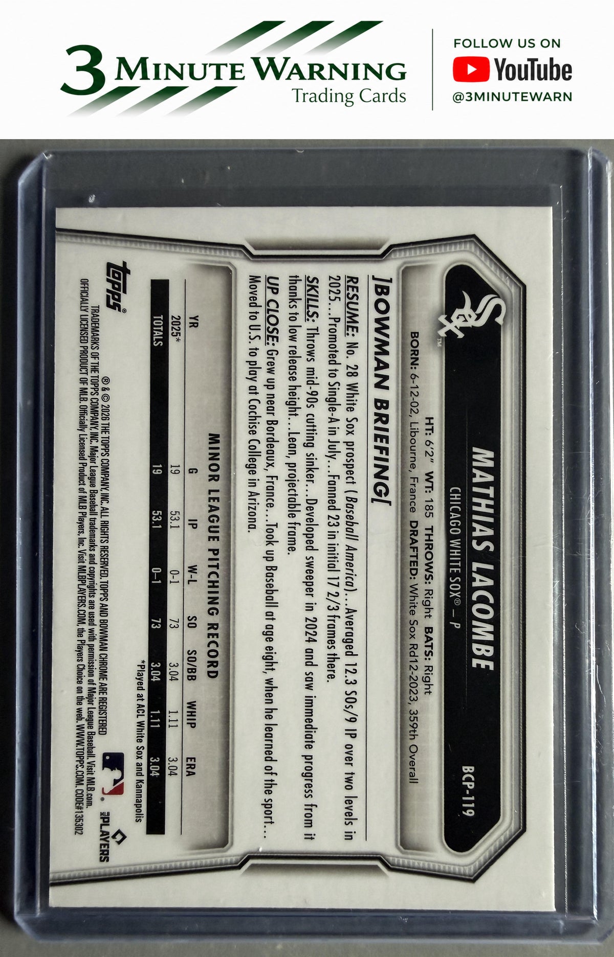 2026 Bowman #BCP-119 Mathias Lacombe Chrome Prospects