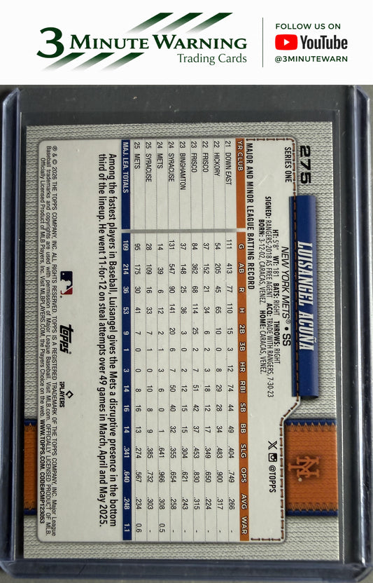 2026 Topps #275 Luisangel Acuña Opening Day Foil