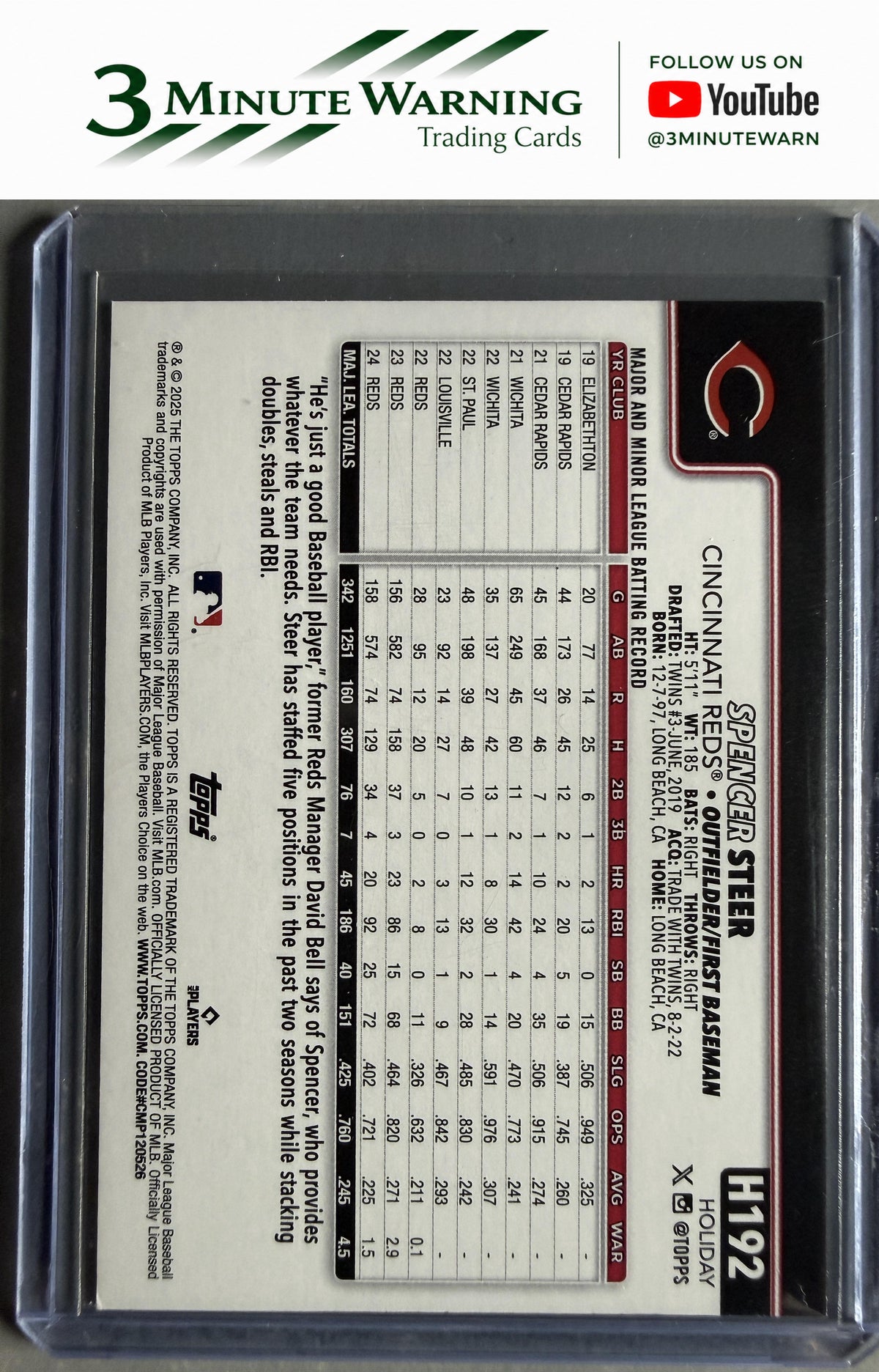 2025 Topps Holiday #H192 Spencer Steer Blue Metallic Holiday Lights