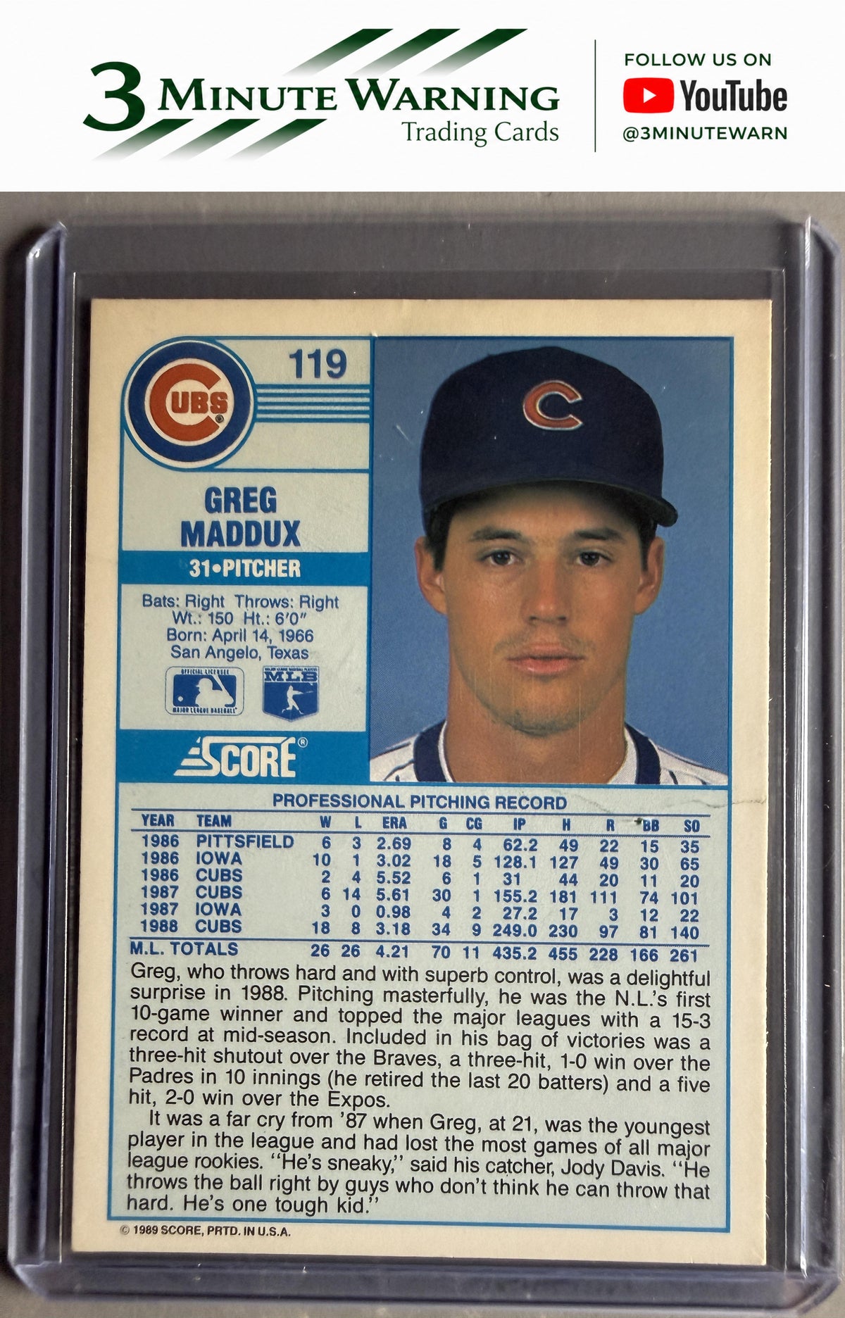 1989 Score #119 Greg Maddux