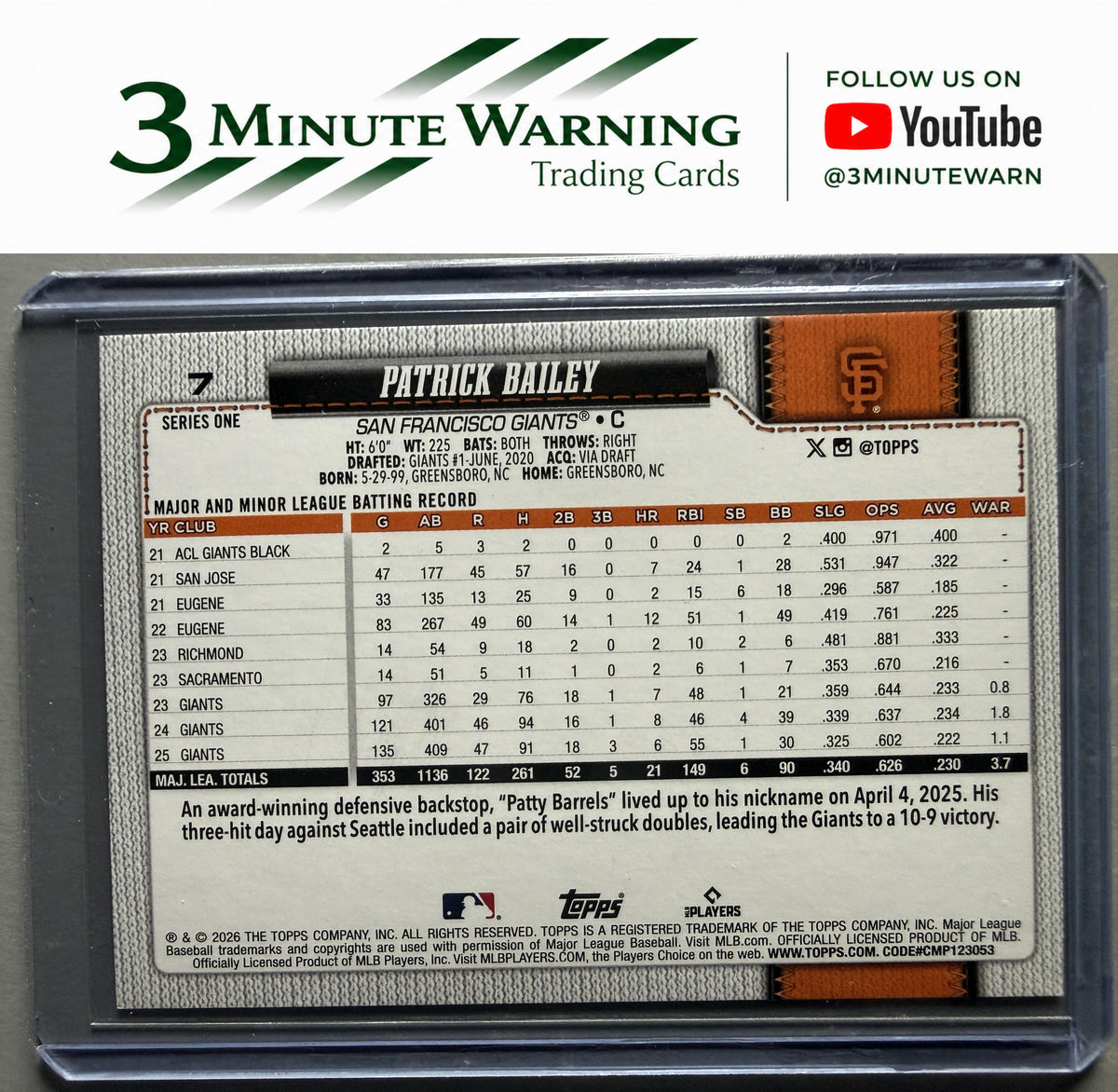 2026 Topps #7 Patrick Bailey Sandglitter
