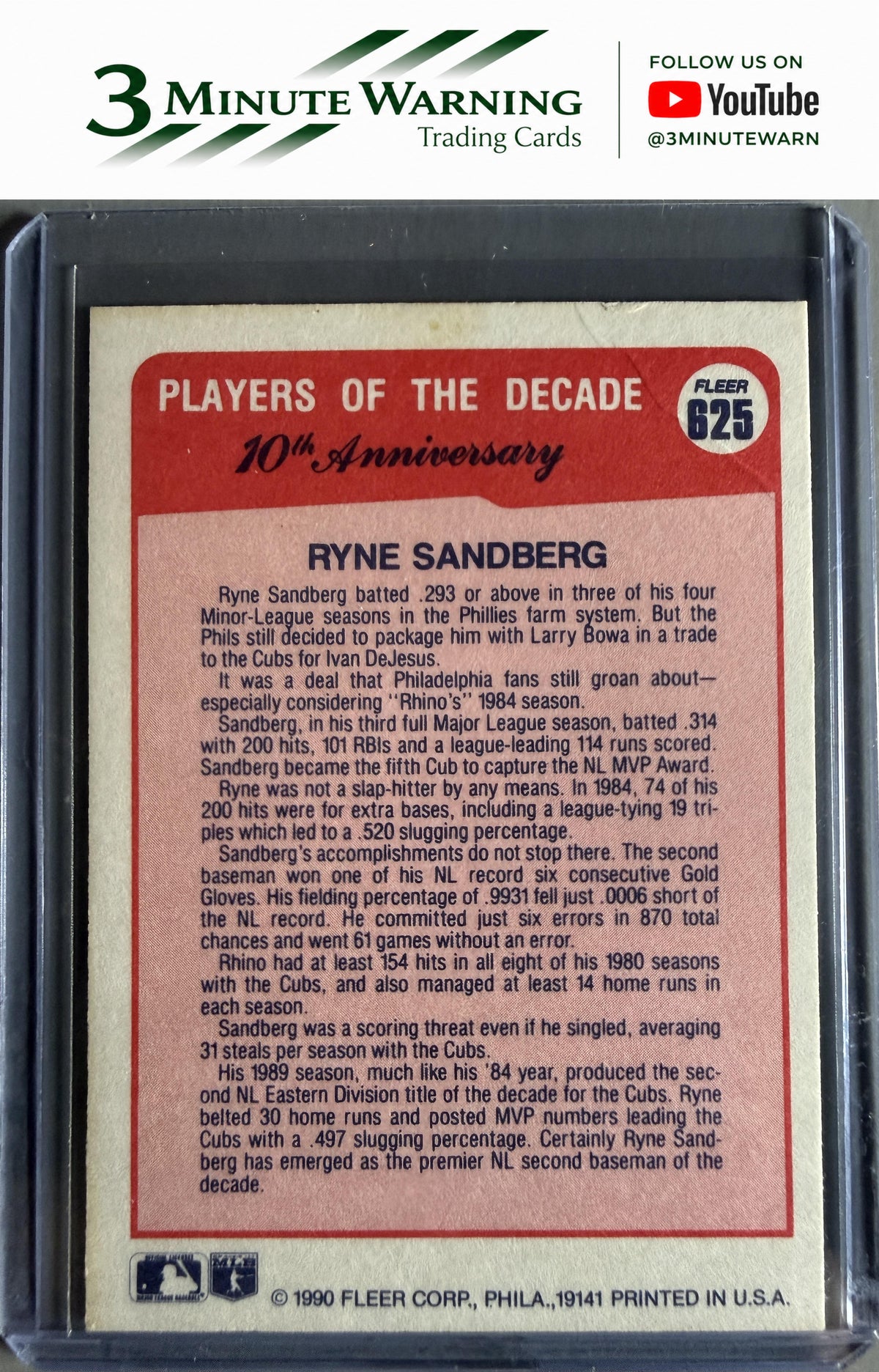 1990 Fleer #625 Ryne Sandberg