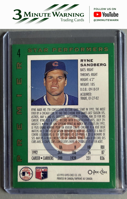 1993 O-Pee-Chee Premier #4 Ryne Sandberg Star-Performers
