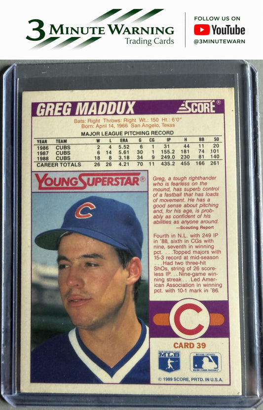 1989 Score #39 Greg Maddux Young Superstars 1