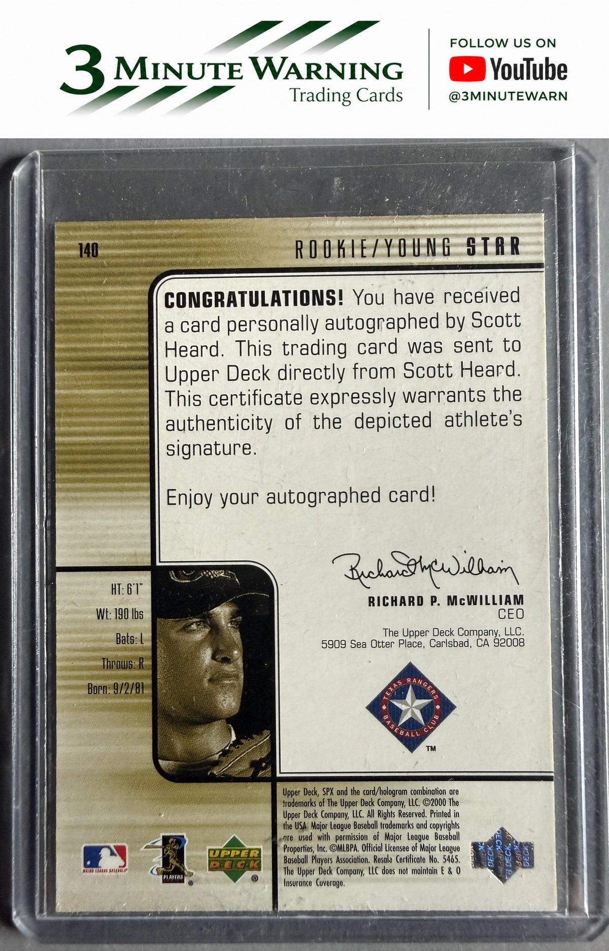 2000 SPx #140 Scott Heard #/1500