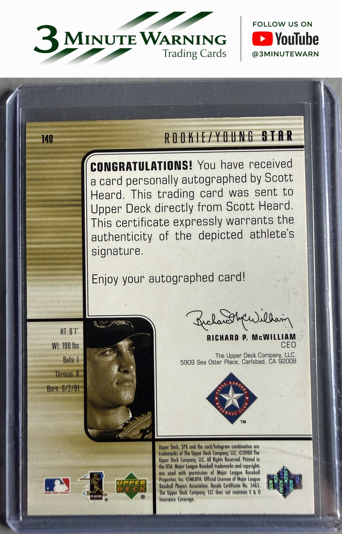 2000 SPx #140 Scott Heard #/1500