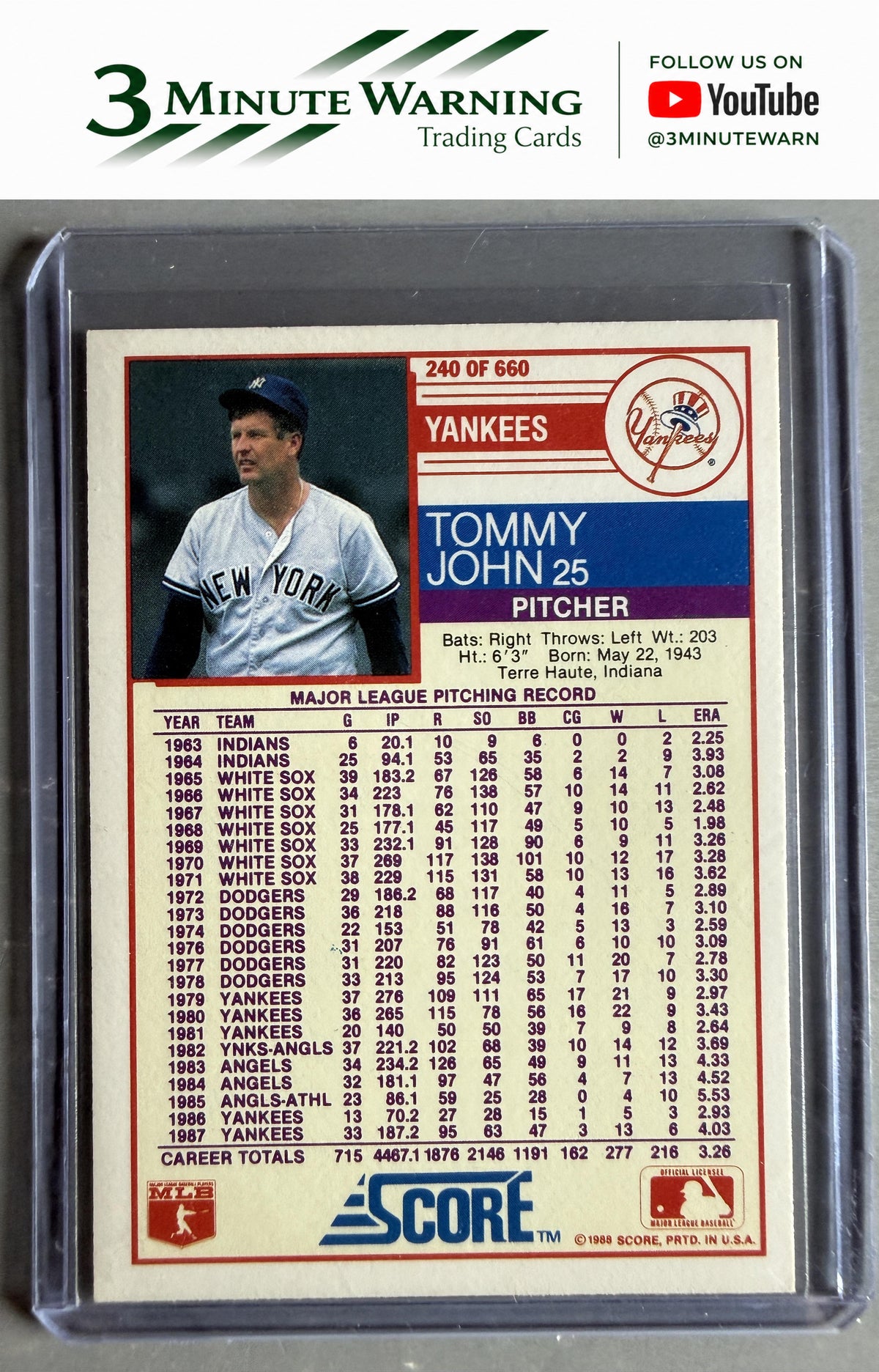 1988 Score #240 Tommy John