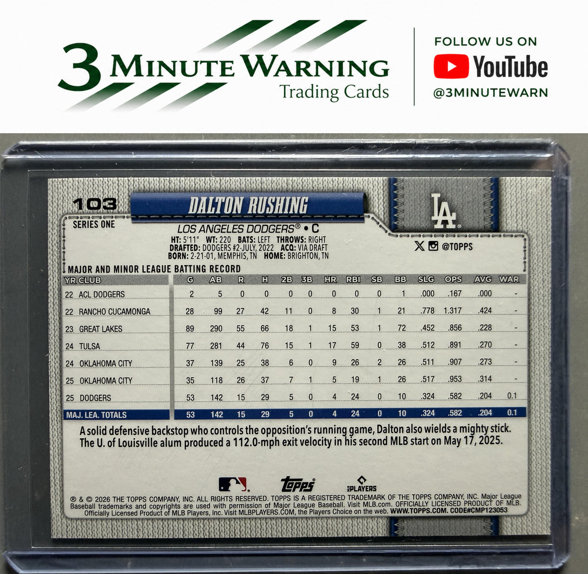 2026 Topps #103 Dalton Rushing Sandglitter