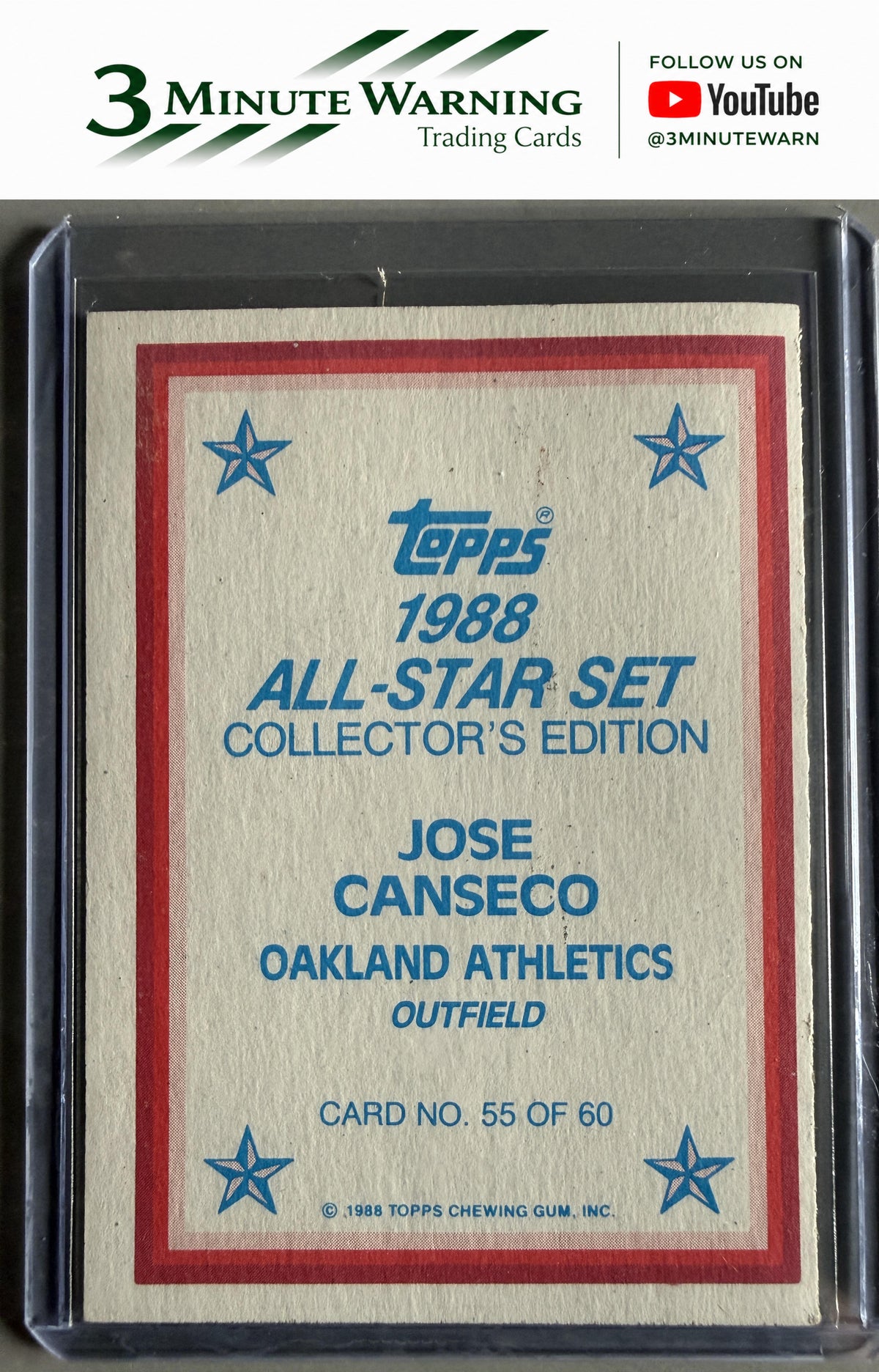 1988 Topps #55 Jose Canseco 1988 All-Star Set Collector's Edition