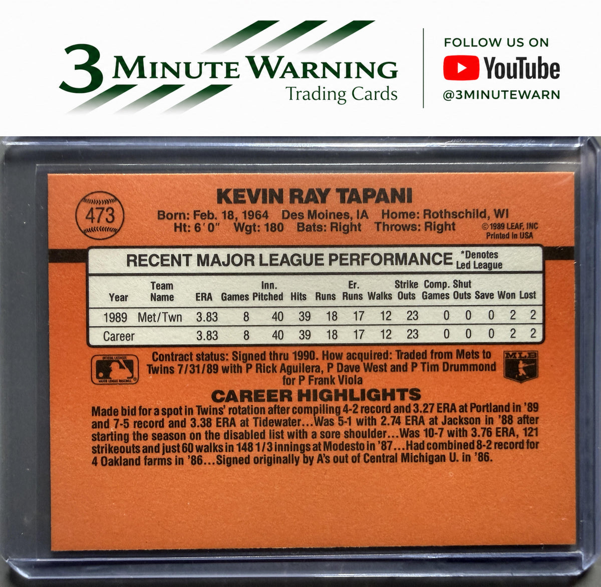 1990 Donruss #473 Kevin Tapani