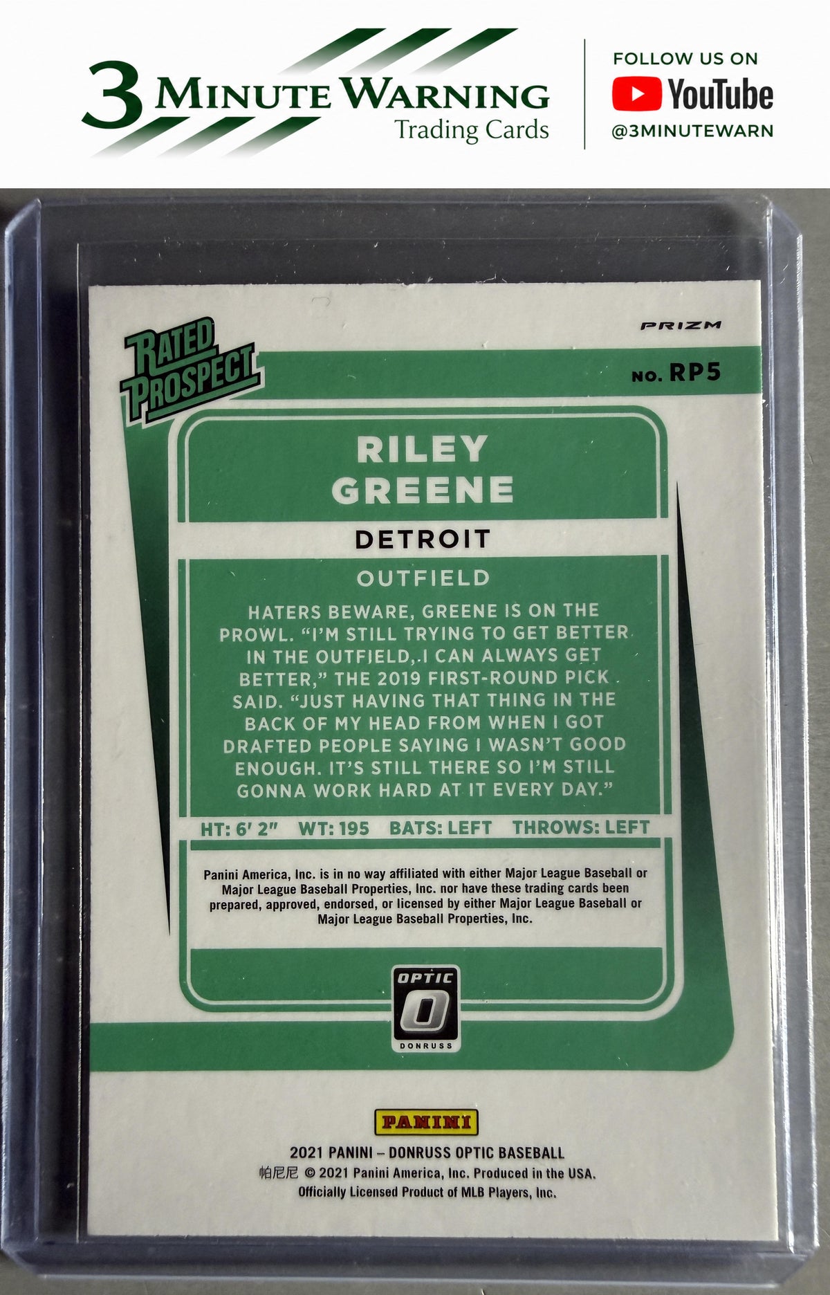 2021 Donruss Optic #RP5 Riley Greene Rated Prospect Holo