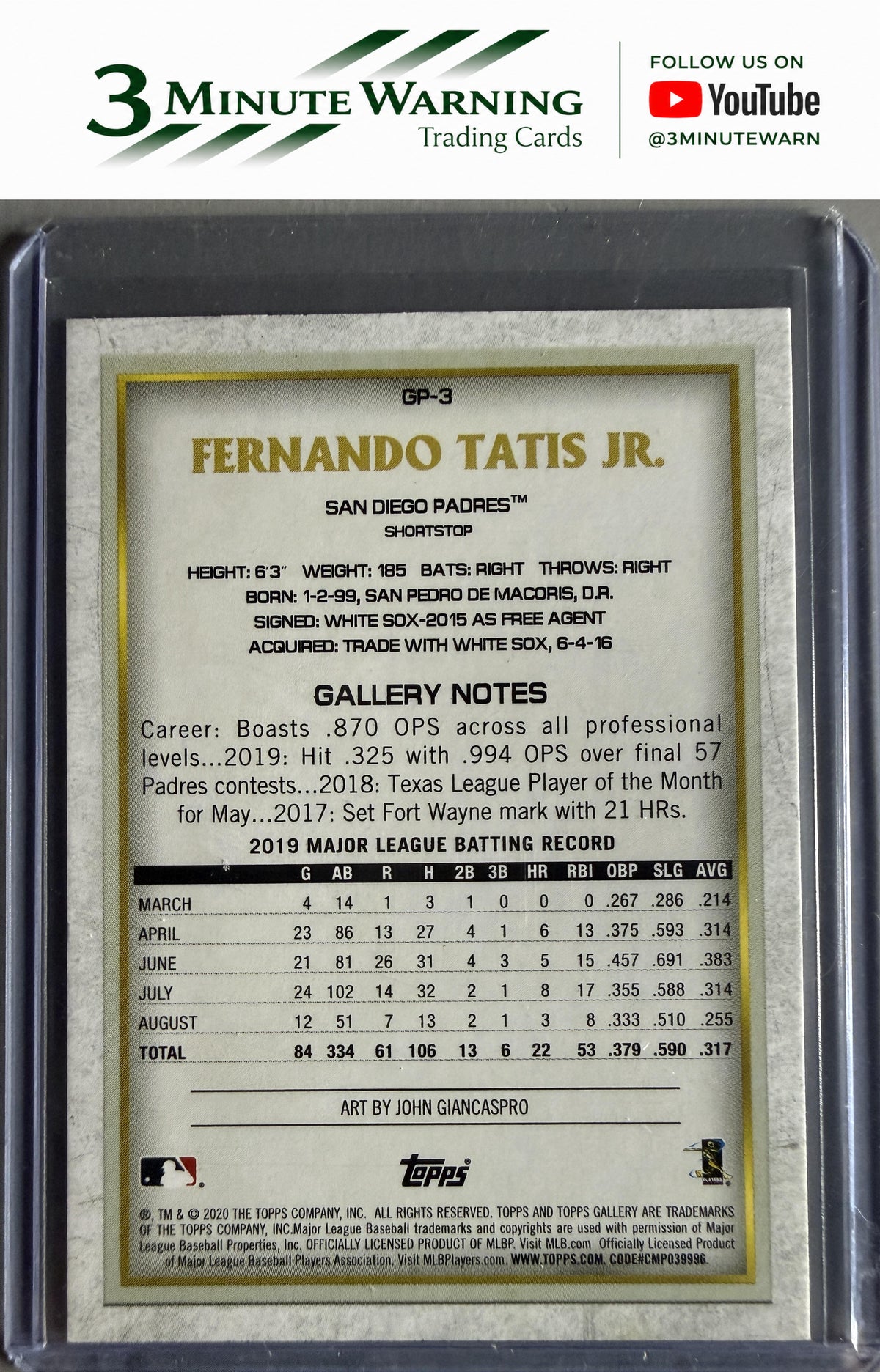 2020 Topps Chrome #GP-3 Fernando Tatis Jr. Topps Gallery NBCD Preview