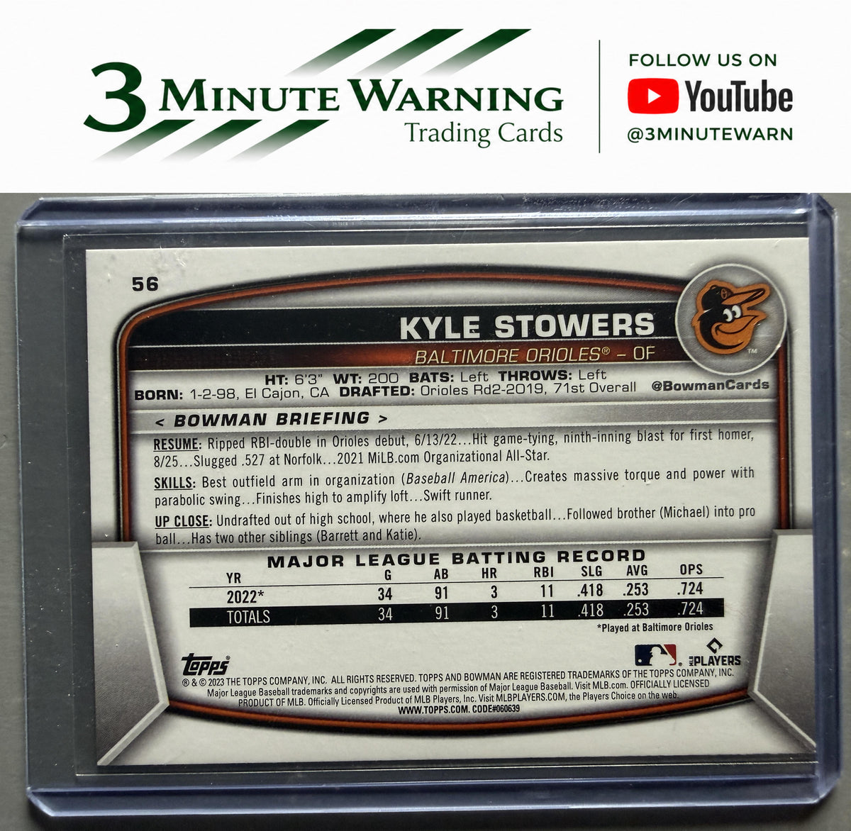 2023 Bowman #56 Kyle Stowers