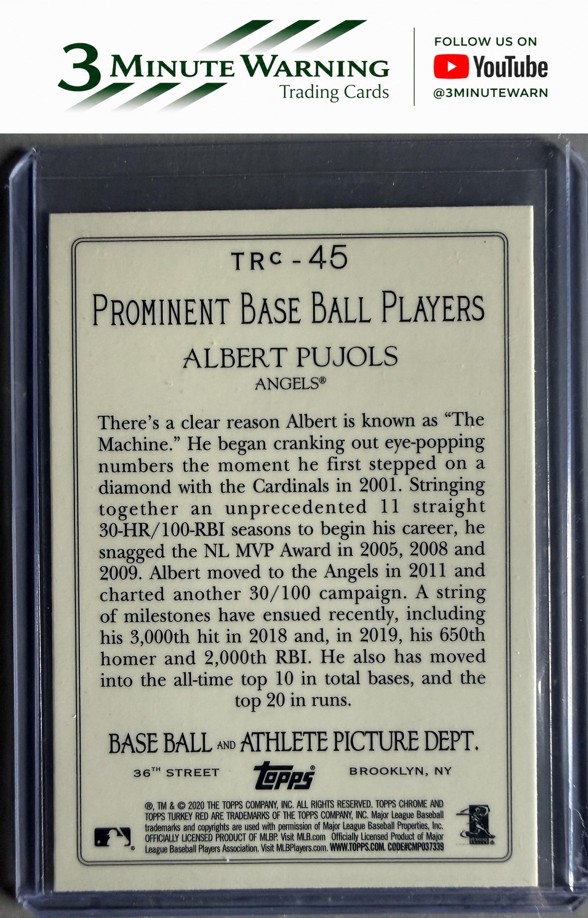 2020 Topps #TRC-45 Albert Pujols Turkey Red 2020 Chrome (Series 1)