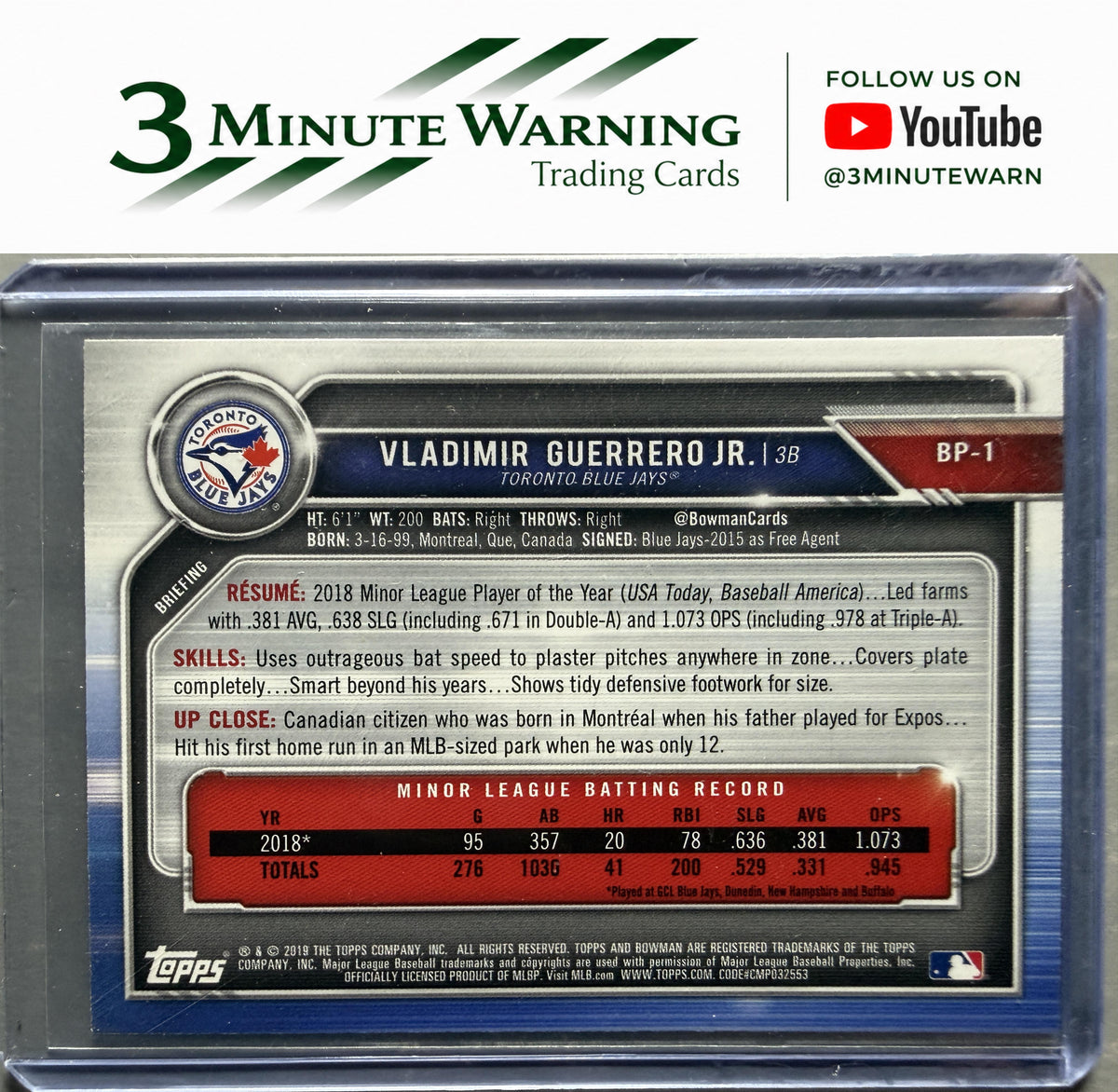 2019 Bowman #BP-1 Vladimir Guerrero Jr. Prospects