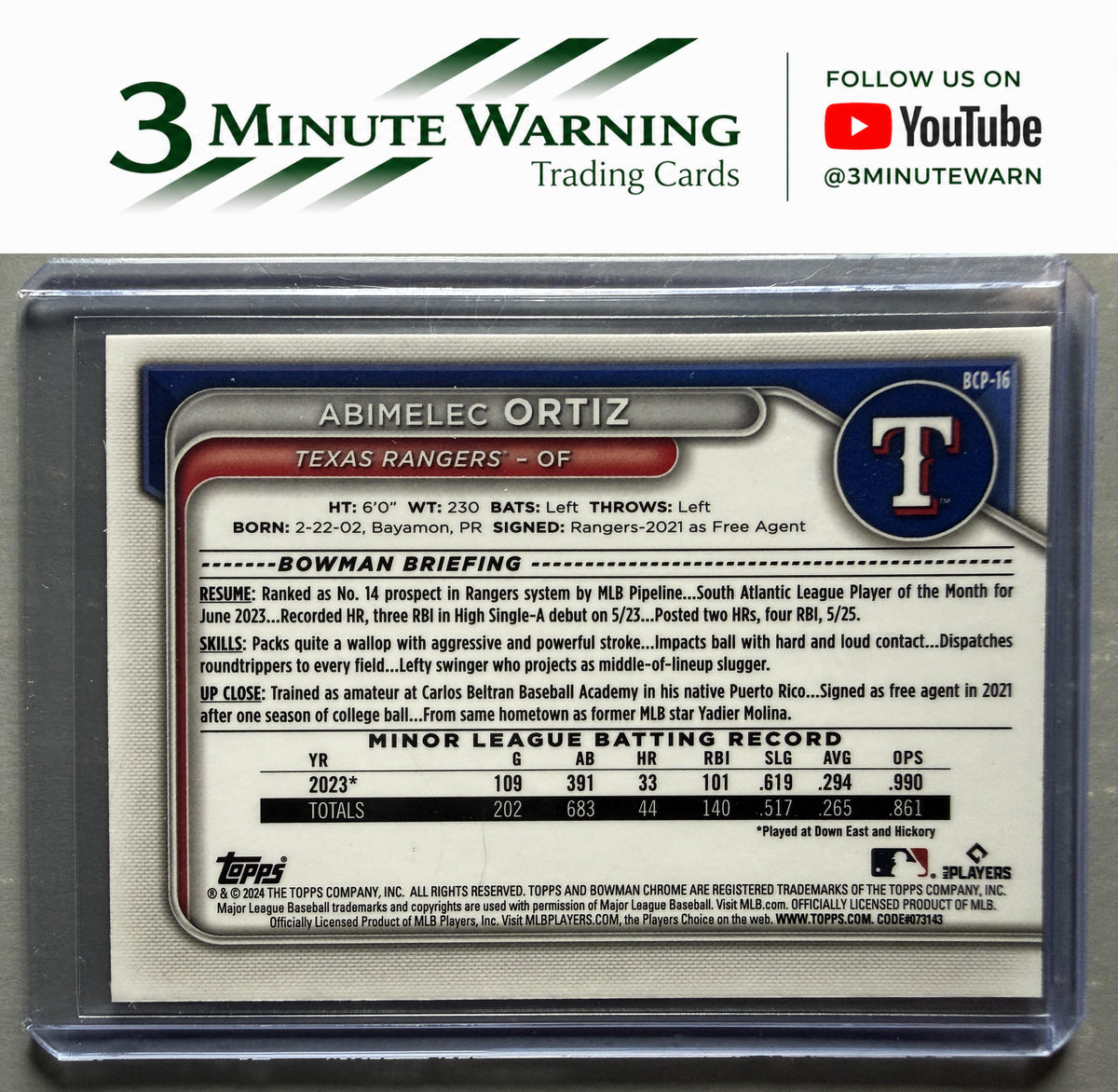 2024 Bowman #BCP-16 Abimelec Ortiz Chrome Prospects