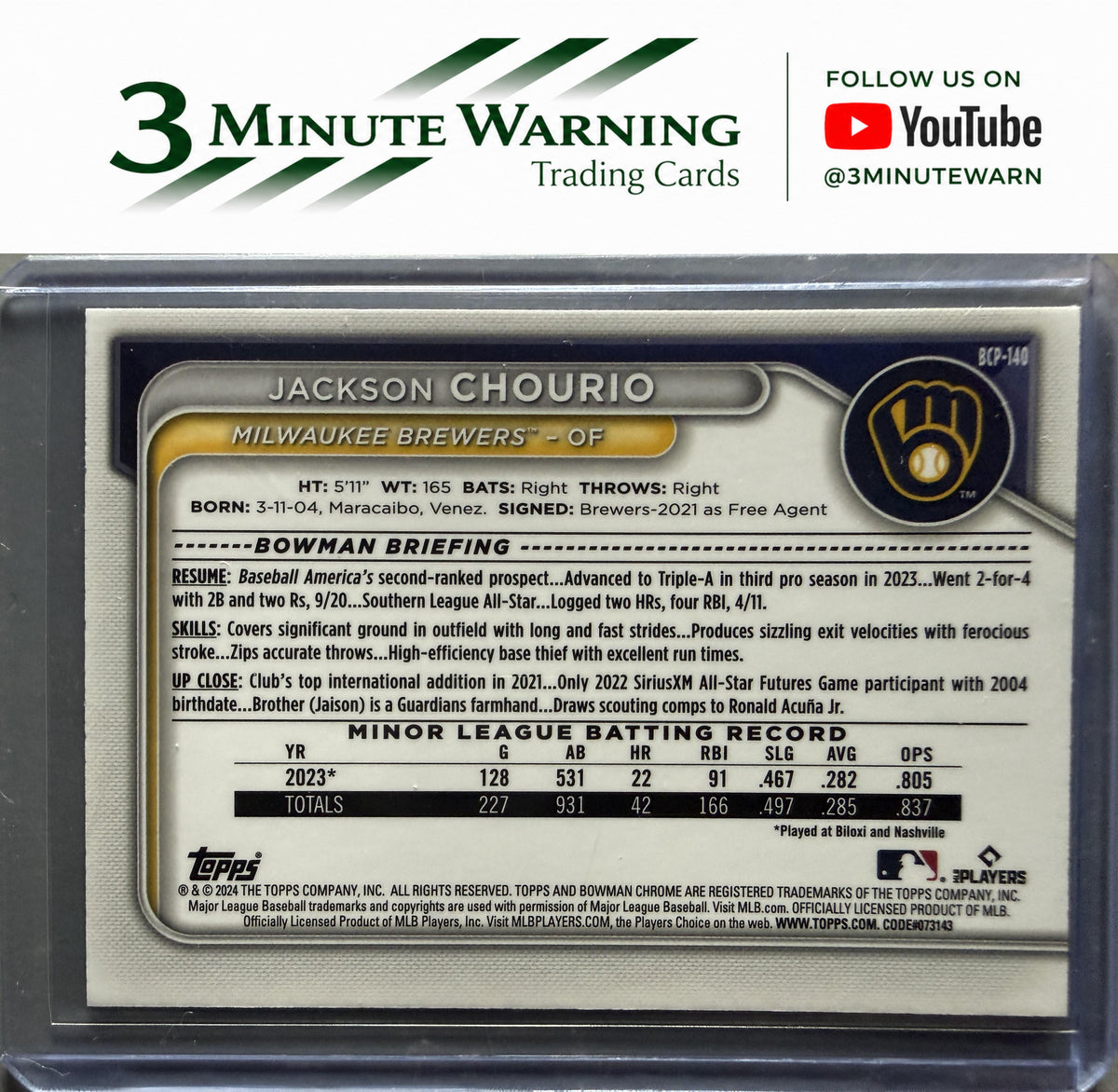 2024 Bowman #BCP-140 Jackson Chourio Chrome Prospects