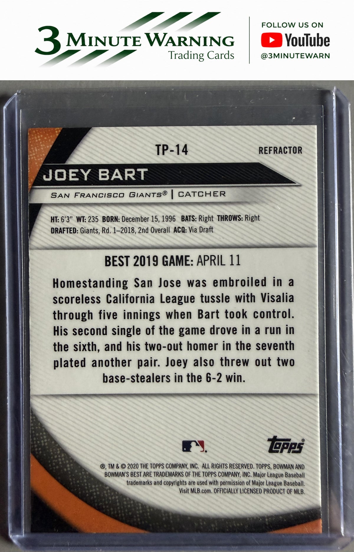 2020 Bowman's Best #TP-14 Joey Bart Top Prospects Refractor