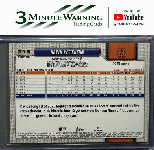 2026 Topps #215 David Peterson Opening Day Foil