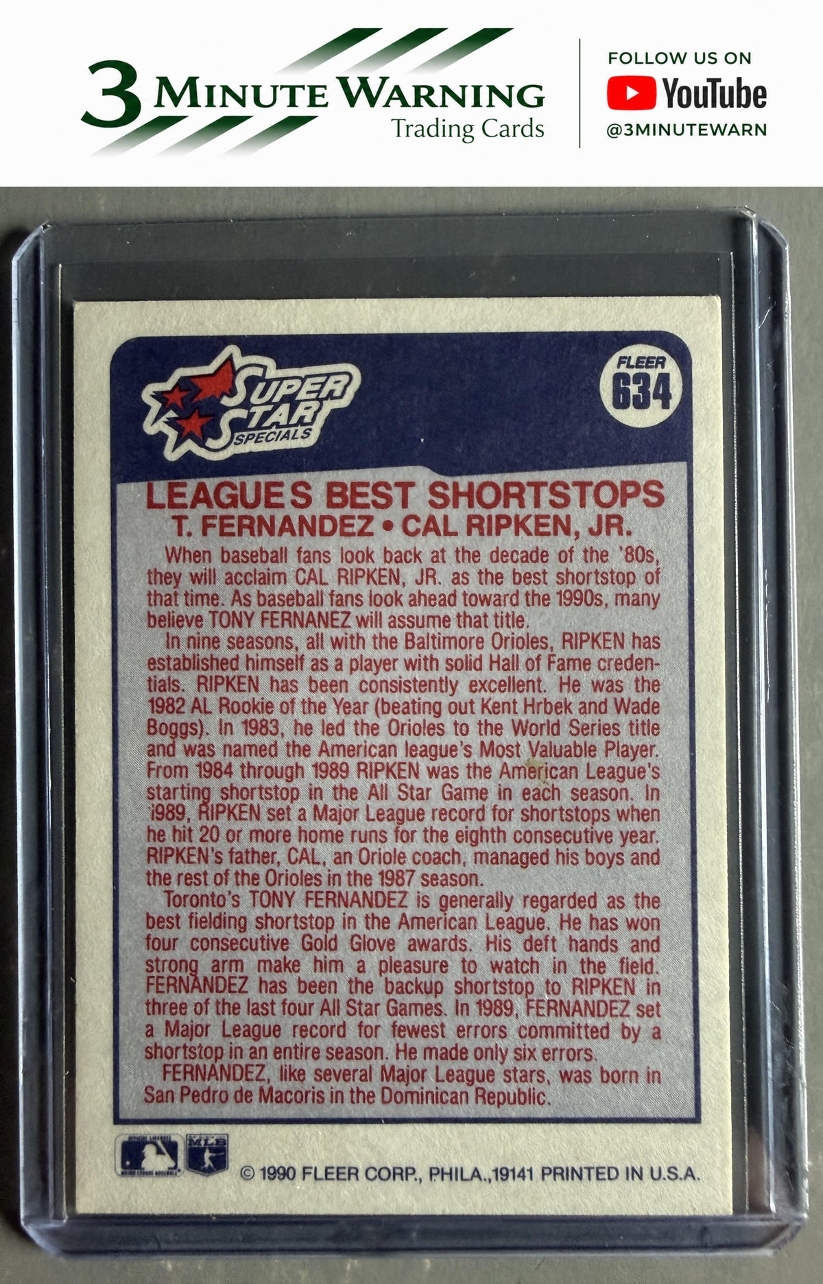 1990 Fleer #634 Leagues Best Shortstops (Tony Fernandez / Cal Ripken, Jr.)