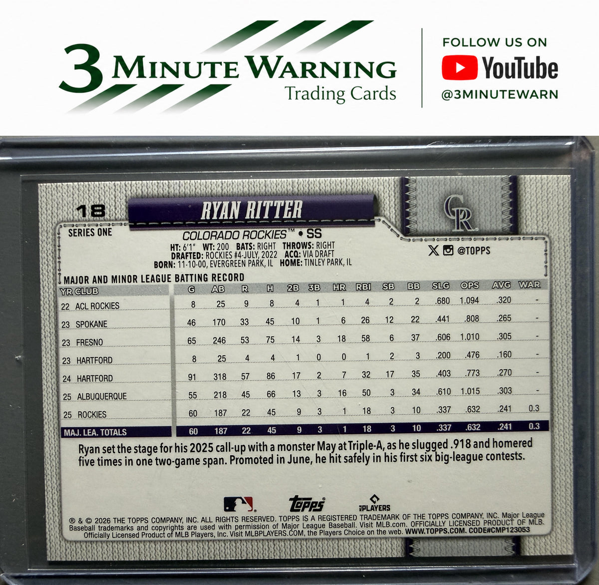 2026 Topps #18 Ryan Ritter Confetti