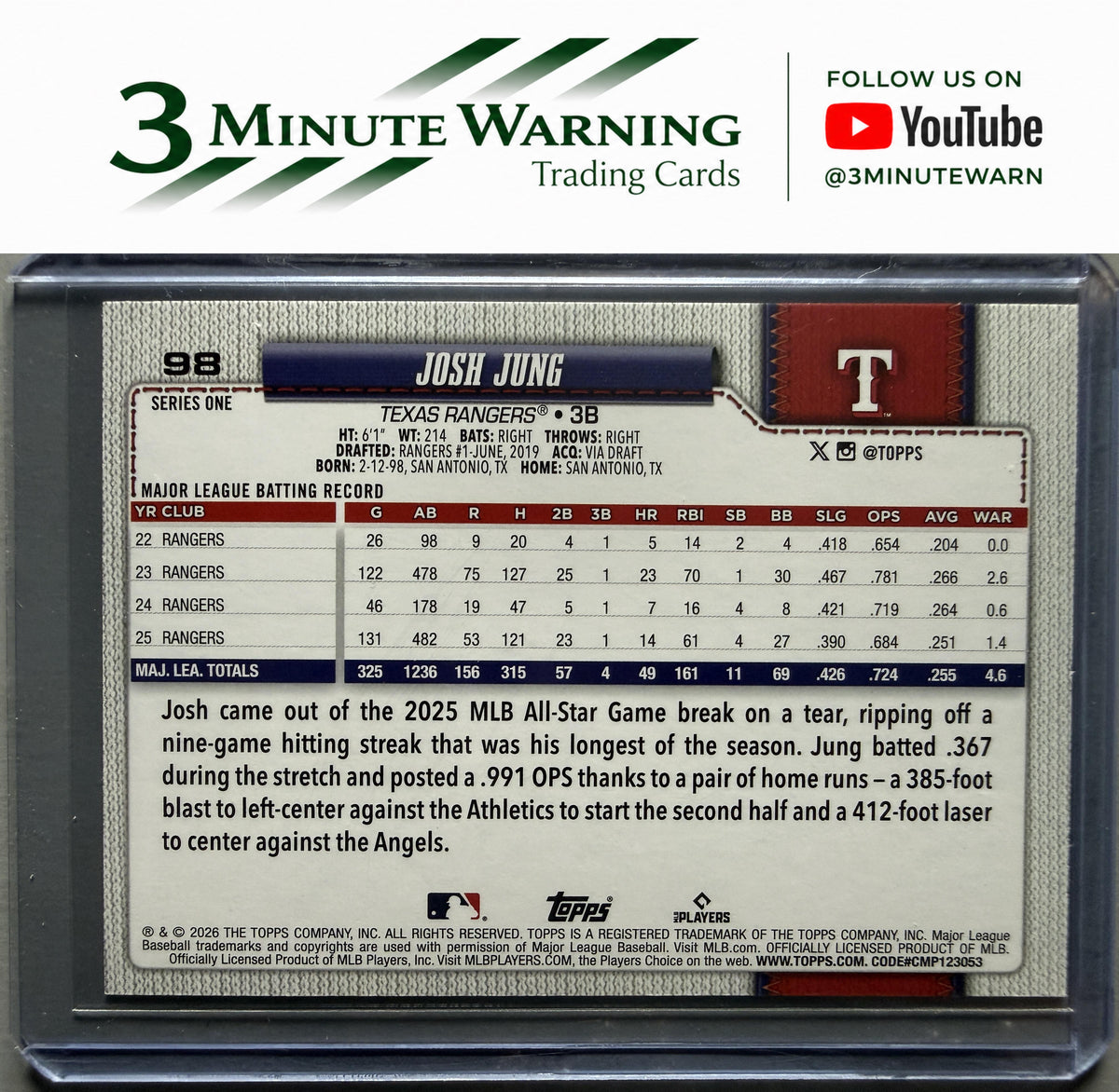 2026 Topps #98 Josh Jung Confetti
