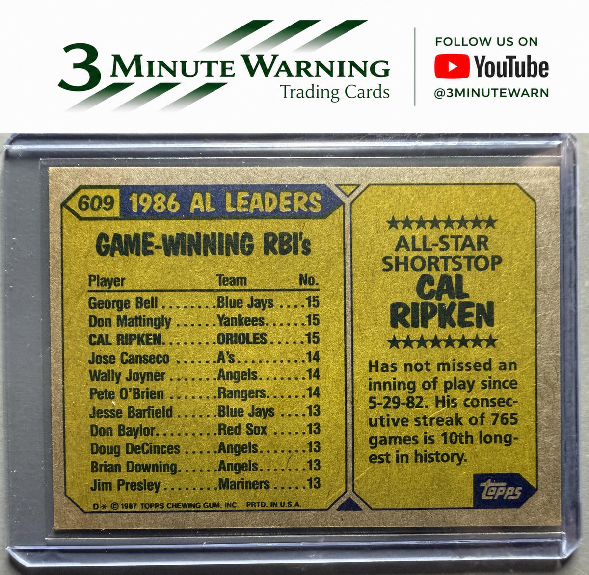 1987 Topps #609 Cal Ripken