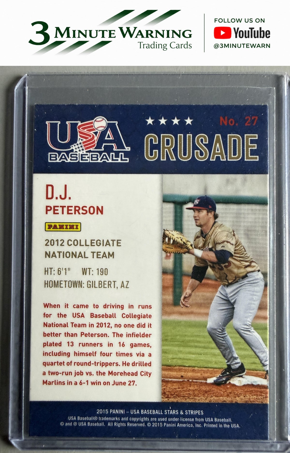 2015 Panini USA Baseball Stars & Stripes #27 D.J. Peterson Crusade Blue
