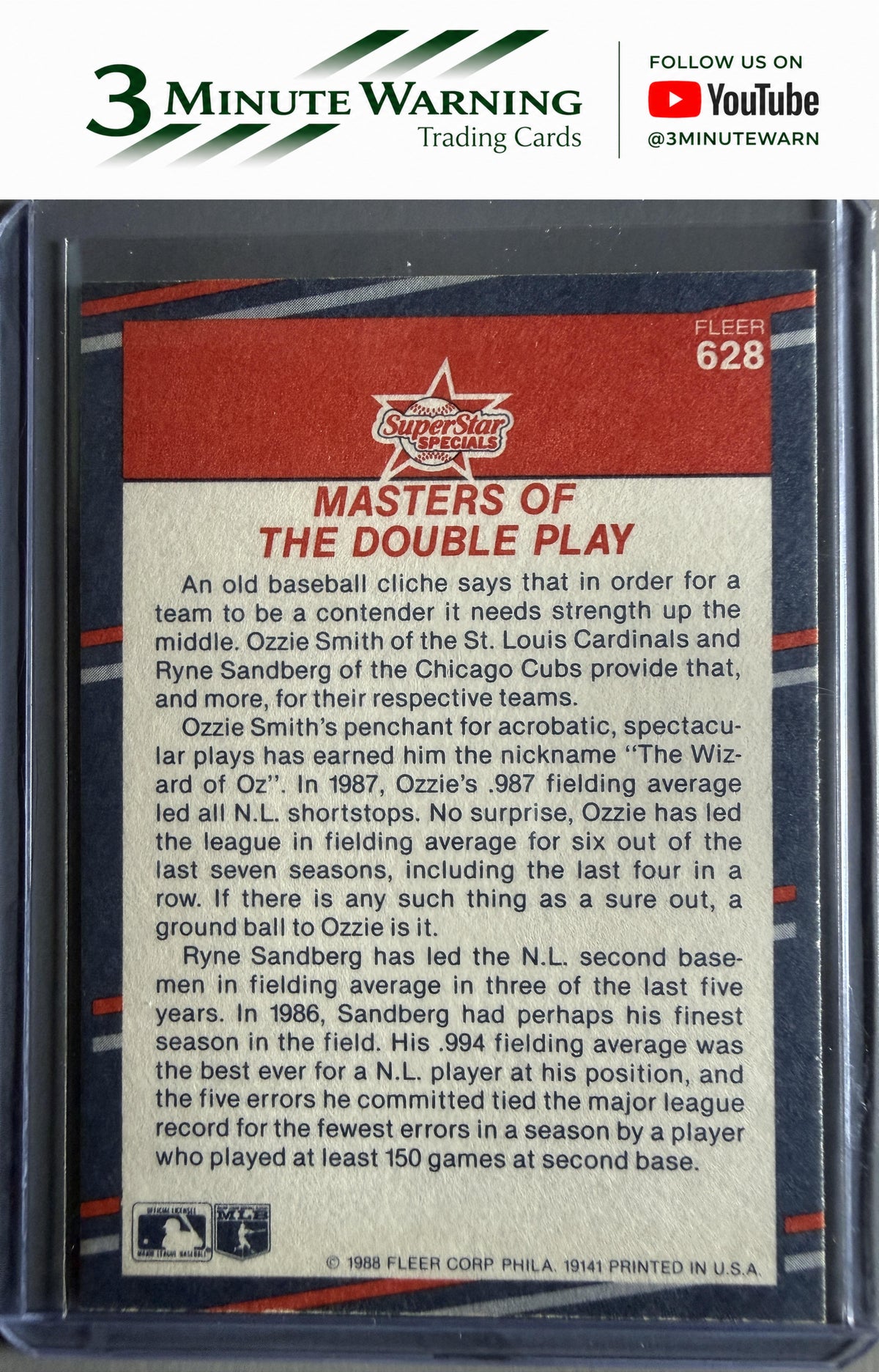 1988 Fleer #628 Masters of the Double Play (Ozzie Smith / Ryne Sandberg)
