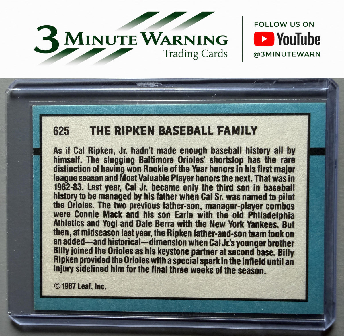 1988 Donruss #625 Ripken Baseball Family (Ripken / Ripken Sr. / Ripken Jr.)