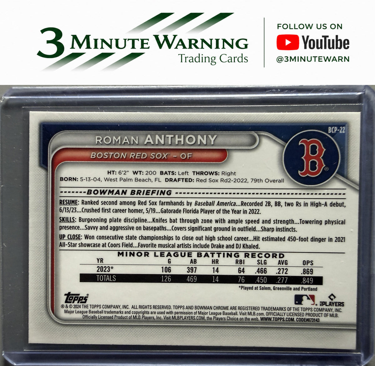 2024 Bowman #BCP-22 Roman Anthony Chrome Prospects