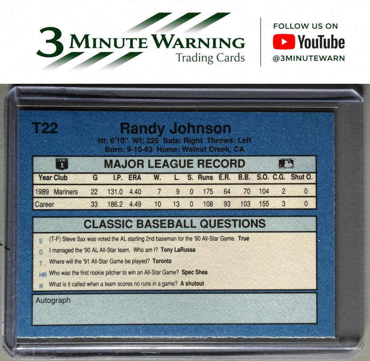 1990 Classic Yellow #T22 Randy Johnson