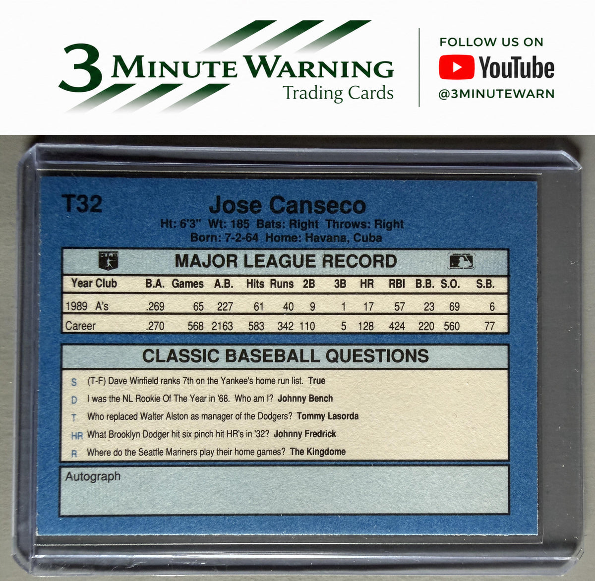 1990 Classic Yellow #T32 Jose Canseco