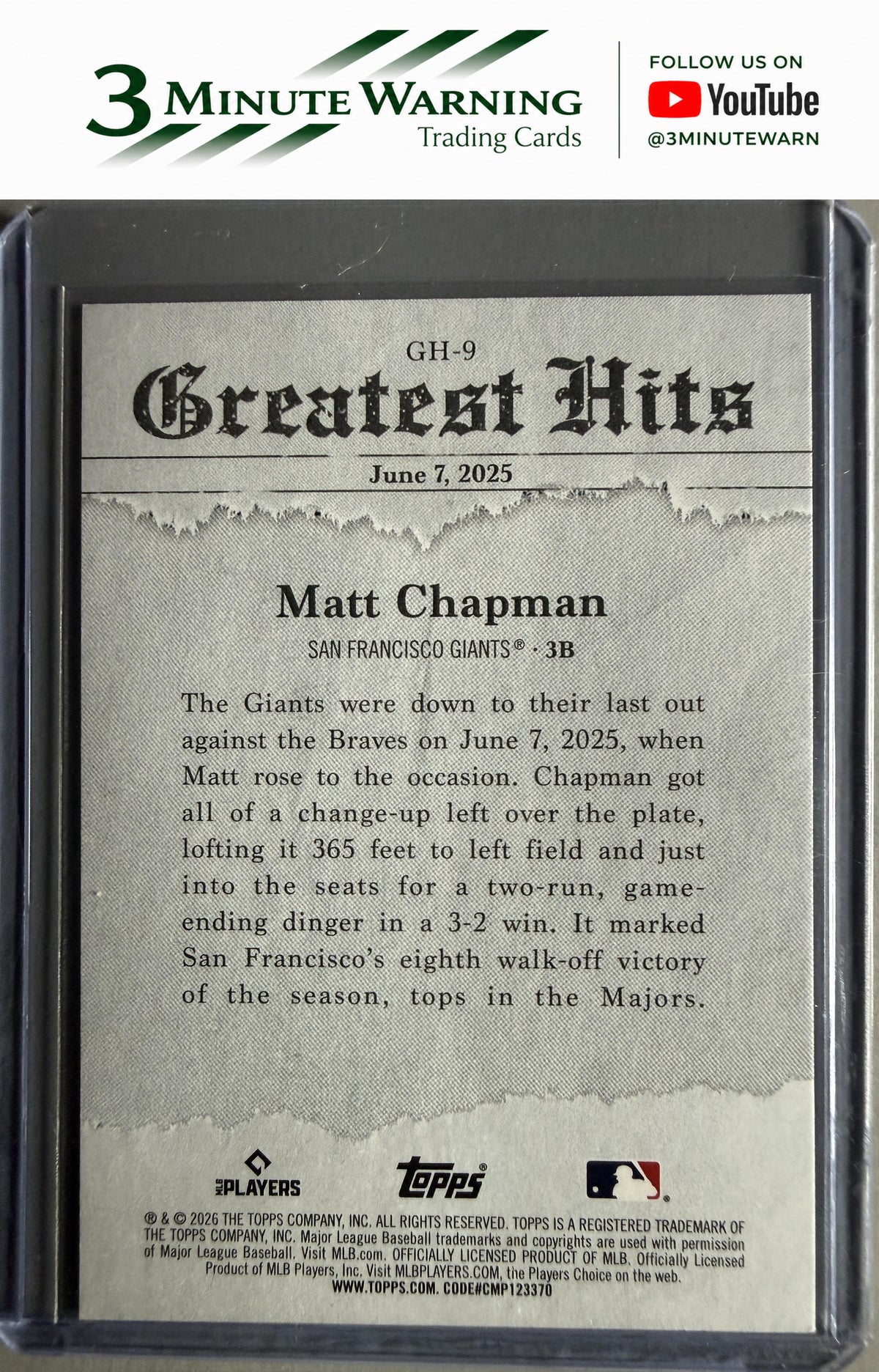 2026 Topps #GH-9 Matt Chapman 2025 Greatest Hits