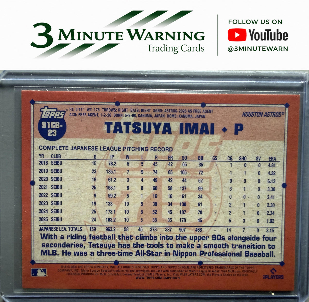 2026 Topps Chrome #91CB-23 Tatsuya Imai 1991 Topps Baseball